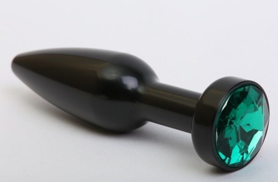Чёрная удлинённая пробка с зелёным кристаллом - 11,2 см. - фото, цены