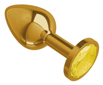 Золотистая конусовидная анальная пробка с желтым кристаллом - 7 см. - фото, цены