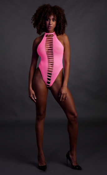 Розовое боди High-Cut Body с имитацией шнуровки - фото, цены