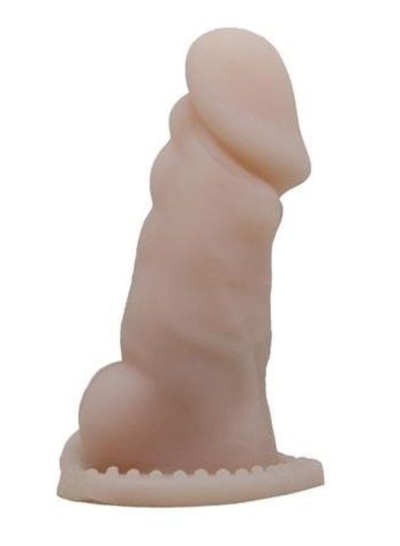 Телесная закрытая насадка на пенис с вибрацией - 13,3 см. - фото, цены