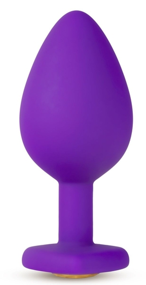 Фиолетовая анальная пробка Bling Plug Large с золотистым стразом - 9,5 см. - фото, цены