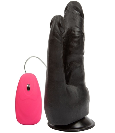 Черный анально-вагинальный вибромассажёр с проводным пультом - 17 см. - фото, цены