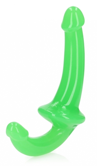 Зеленый люминесцентный безремневой страпон - 20 см. - фото, цены