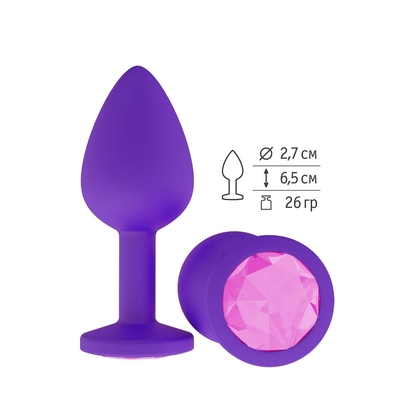 Фиолетовая силиконовая пробка с розовым кристаллом - 7,3 см. - фото, цены