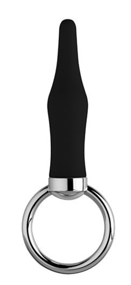 Черная коническая анальная пробка с кольцом - 8 см. - фото, цены
