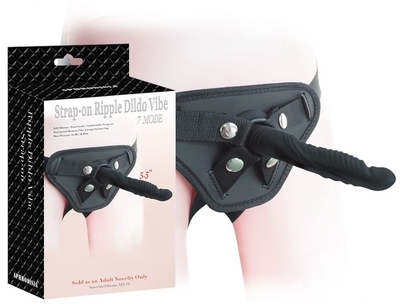 Черный вибрострапон 5.5 inch Strap-on Ripple Dildo Vibe - 13,8 см. - фото, цены