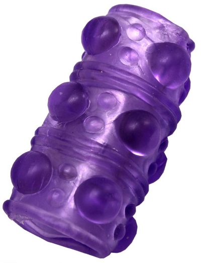 Фиолетовая сквозная насадка на фаллос с пупырышками - 5,5 см. - фото, цены