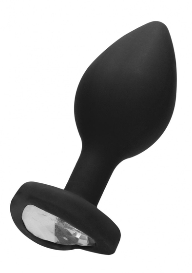 Черная анальная пробка с прозрачным стразом Diamond Heart Butt Plug - 7,3 см. - фото, цены