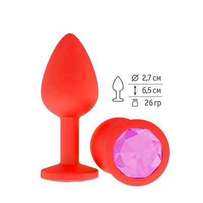 Красная анальная втулка с розовым кристаллом - 7,3 см. - фото, цены