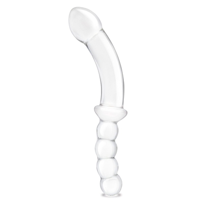 Стеклянный двусторонний фаллоимитатор 12,5’’ Girthy Double Sided Dong With Anal Bead Grip Handle - 32 см. - фото, цены