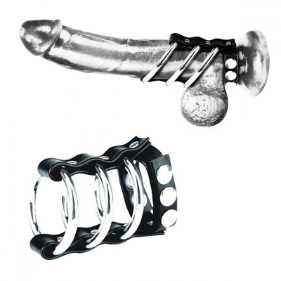 Тройное металлическое кольцо на пенис с регулируемым ремешком - фото, цены