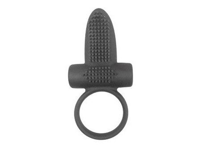 Чёрное эрекционное кольцо с вибрацией и язычком Sex Expert - фото, цены