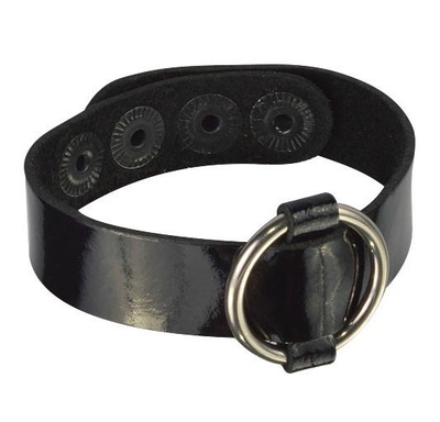 Черный лаковый кожаный браслет с колечком - фото, цены