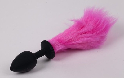 Черная силиконовая анальная пробка с розовым хвостиком - фото, цены