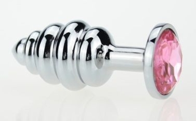 Фигурная анальная пробка с розовым стразом - 7,6 см. - фото, цены