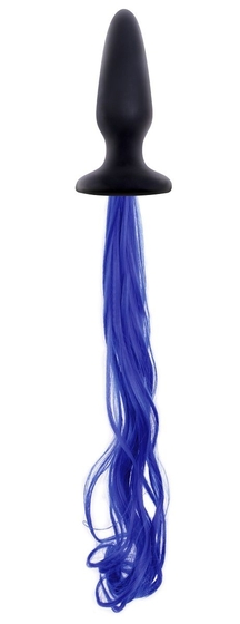 Чёрная анальная пробка с синим хвостом Unicorn Tails Blue - фото, цены