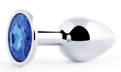 Анальное украшение Silver Plug Small с синим кристаллом - 7,2 см. - фото, цены