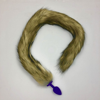Фиолетовая анальная пробка с длинным лисьим хвостом - фото, цены