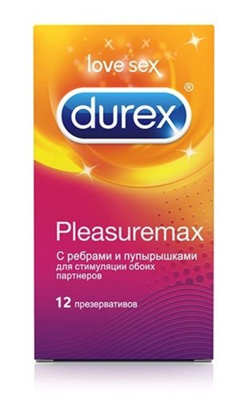 Рельефные презервативы с точками и рёбрами Durex Pleasuremax - 12 шт. - фото, цены