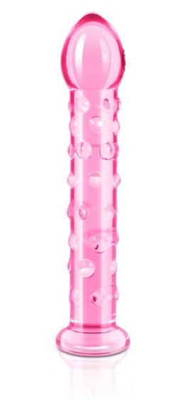 Розовый стеклянный фаллоимитатор с шишечками - 17,8 см. - фото, цены