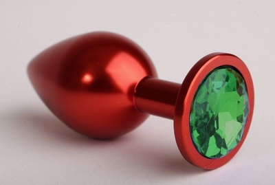 Красная анальная пробка с зелёным стразом - 7,6 см. - фото, цены