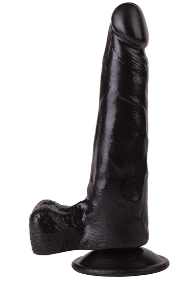 Фаллоимитатор с мошонкой на присоске чёрного цвета - 16,5 см. - фото, цены