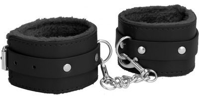 Черные наручники Plush Leather Hand Cuffs - фото, цены