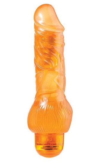 Оранжевый вибратор-реалистик Jelly Joy 7inch 10 Rhythms Orange - 17,5 см. - фото, цены
