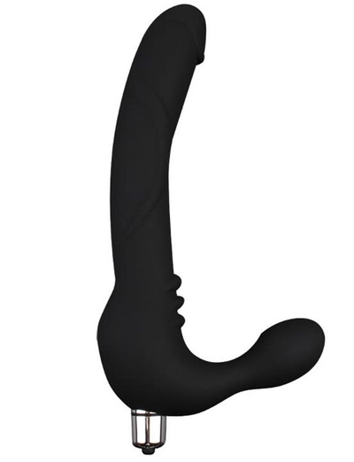 Черный безремневой страпон с вибрацией Strap On Cavalier - 24 см. - фото, цены