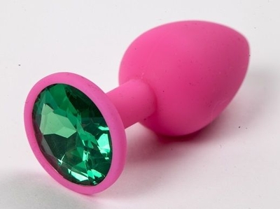 Розовая анальная пробка с зеленым кристаллом - 9,5 см. - фото, цены