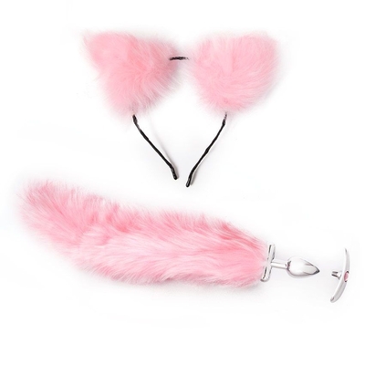 Розовый игровой набор: ободок с ушками и анальная пробка с хвостиком - фото, цены