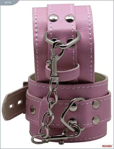 Розовые кожаные наручники с фиксацией - фото, цены