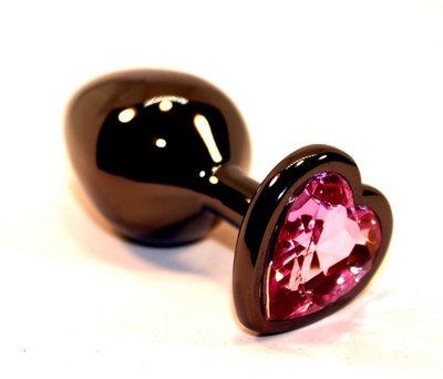 Чёрная пробка с розовым сердцем-кристаллом - 7 см. - фото, цены