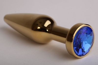 Золотистая анальная пробка с синим кристаллом - 11,2 см. - фото, цены