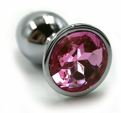 Серебристая алюминиевая анальная пробка с светло-розовым кристаллом - 7 см. - фото, цены