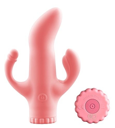 Розовый вибратор с клиторальным и анальным отростками - 15,2 см. - фото, цены