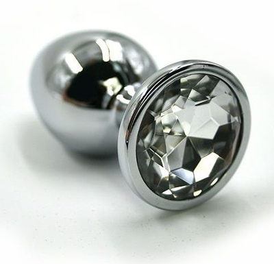 Серебристая алюминиевая анальная пробка с прозрачным кристаллом - 6 см. - фото, цены