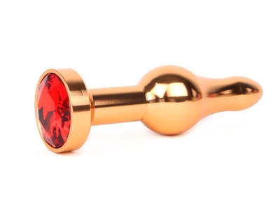 Удлиненная шарикообразная золотистая анальная втулка с красным кристаллом - 10,3 см. - фото, цены
