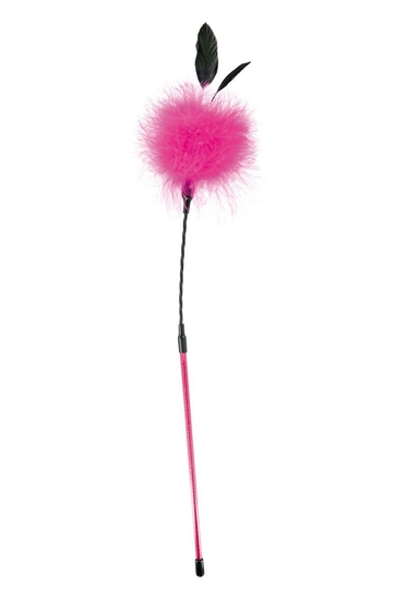 Хлыст с розовым помпоном и перьями - 50 см. - фото, цены