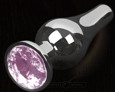 Серая анальная пробка с розовым кристаллом - 8,5 см. - фото, цены