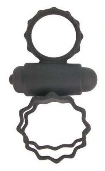 Черное эрекционное виброкольцо с колечками для мошонки - фото, цены