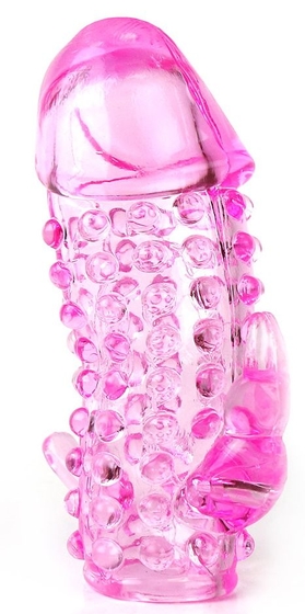 Розовая насадка со стимуляторами ануса и клитора - 12,5 см. - фото, цены
