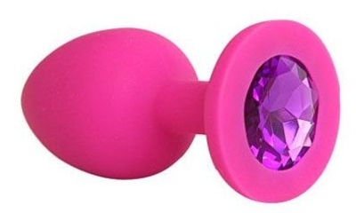 Ярко-розовая анальная пробка с фиолетовым кристаллом - 9,5 см. - фото, цены