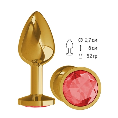 Золотистая анальная втулка с красным кристаллом - 7 см. - фото, цены