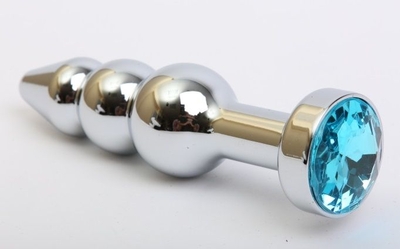 Серебристая анальная ёлочка с голубым кристаллом - 11,2 см. - фото, цены