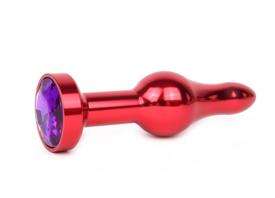 Удлиненная шарикообразная красная анальная втулка с кристаллом фиолетового цвета - 10,3 см. - фото, цены