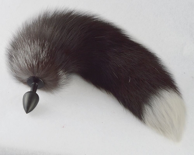 Черная анальная пробка с хвостиком чернобурой лисы - фото, цены