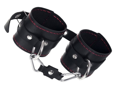 Черные однослойные наручники с контрастной строчкой - фото, цены