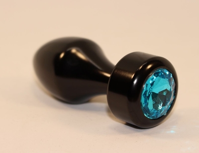 Чёрная анальная пробка с голубым кристаллом - 7,8 см. - фото, цены