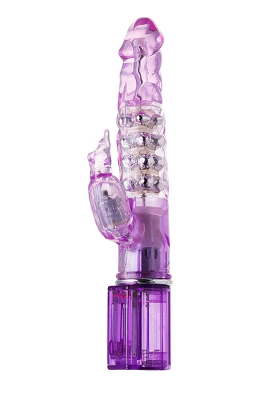 Фиолетовый хай-тек вибратор High-Tech fantasy с бусинами и отростком - 27,2 см. - фото, цены